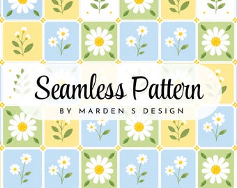 Daisy Floral Seamless Pattern | Retro Scandinavian Spring Digital Paper (PNG Download)