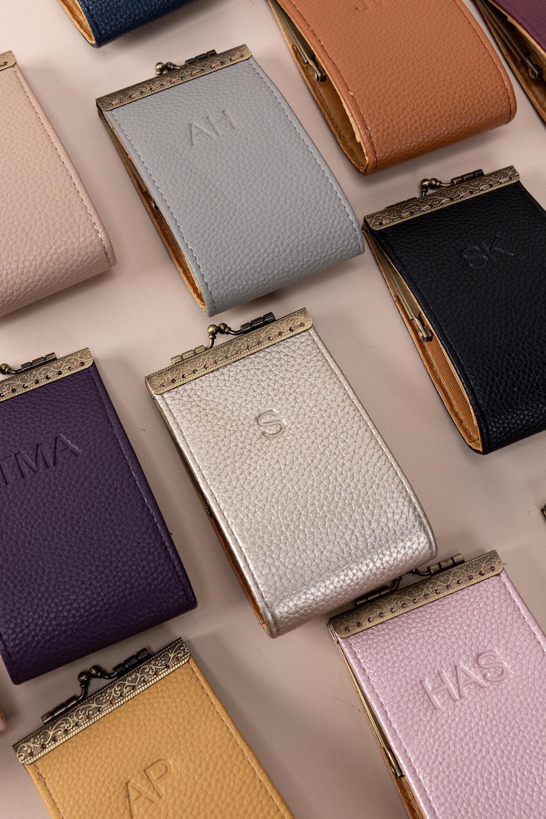 Personalized Card Wallet-Kiss Lock Card Pouch-Clasp Wallet-Travel Leather Wallet-Bridesmaid Gifts-Gift for Her-15 Colors part