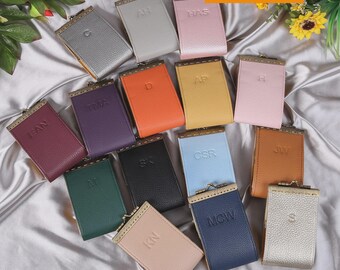 Bundle 11-16 Personalized Card Wallet-Kiss Lock Clasp Wallet-Travel Leather Wallet-Bridesmaid Gifts-Gift for Her-15 Colors