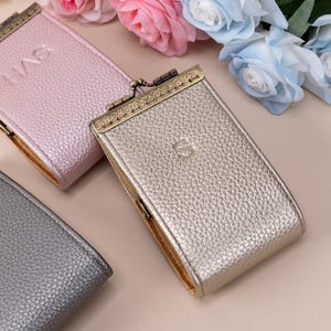 Personalized Card Wallet-Kiss Lock Card Pouch-Clasp Wallet-Travel Leather Wallet-Bridesmaid Gifts-Gift for Her-15 Colors primary