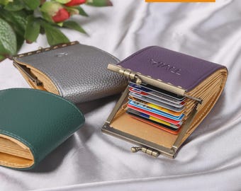 Bundle 2-5 Personalized Card Wallet-Kiss Lock Clasp Wallet-Travel Leather Wallet-Bridesmaid Gifts-Gift for Her-15 Colors
