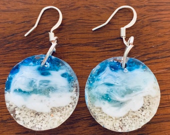 Beach themed summer  jewelry ocean earrings waves sand beach resin jewelry earrings