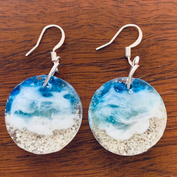 Beach themed summer  jewelry ocean earrings waves sand beach resin jewelry earrings