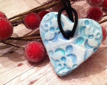 Essential Oil Jewelry  Aromatherapy Diffuser Jewelry Ceramic Pottery Blue Heart  Necklace Pendant