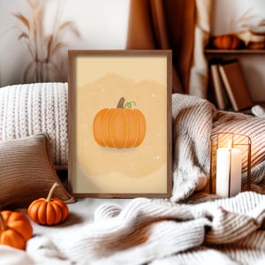 Impresión de calabaza dibujada, póster de otoño, impresión para la sala de estar, impresión de otoño