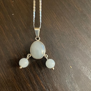 Authentic Blue Jadeite Necklace - Guatemalan Olmec Stone Silver Chain Jewelry - 12 Inches