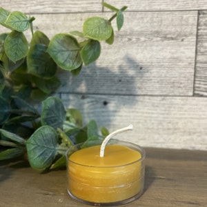 Pure Beeswax Tea Light Votive Candle - 6 tealights in plastic cups