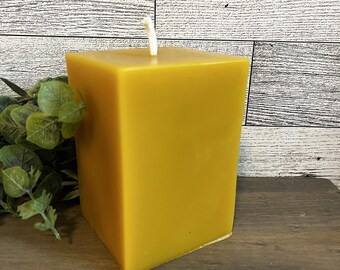 Pure Beeswax Square pillar candle - 2.5" x 2.5" x 3.5" tall solid bees wax decorative wedding