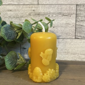 Pure Beeswax - small pillar with bees and beehive