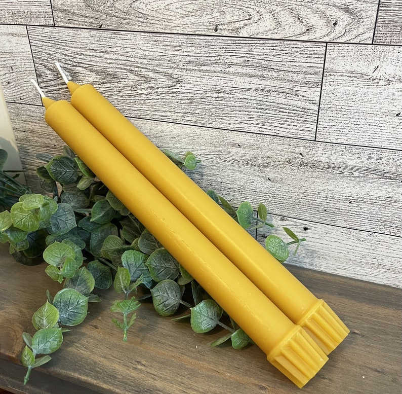 Pure Beeswax Taper 10 inch Colonial style smokeless dripless beautiful honey scent image 1