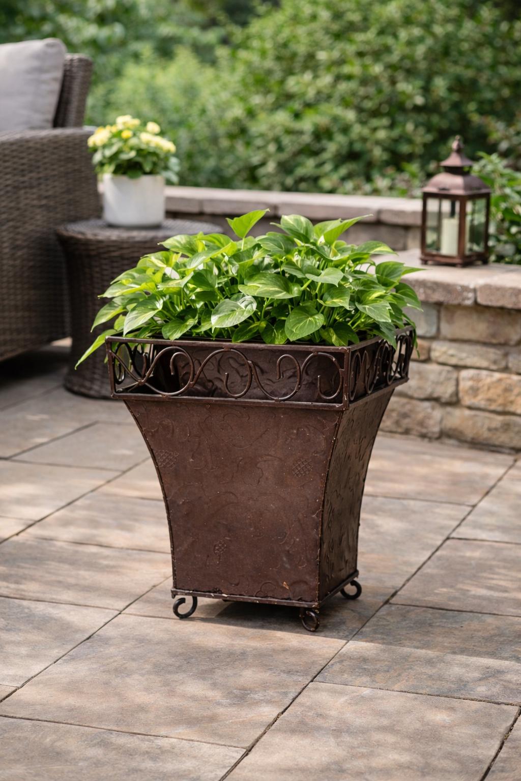 Vintage Rustic Metal Footed Planter Box | Square Cachepot Embossed ...