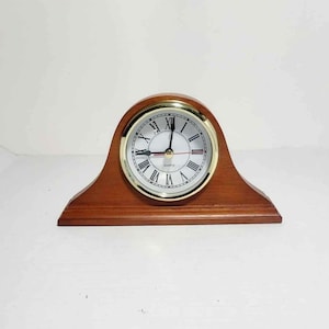 Vintage Wood Mantel Clock, Art Deco Desk Clock, Quartz Mantle Clock, Retro Brown Wooden Accent, MCM Handmade Tabletop Clock, Gift for Dad