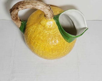 Vintage Bassano Lemon Pitcher: Hand-Painted Italian Majolica Pottery