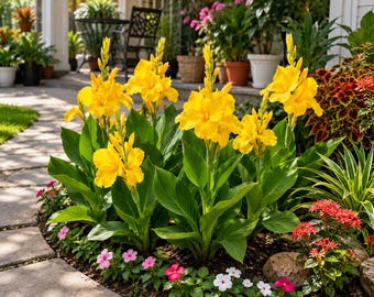 Cannova Yellow Canna Lily Liveplants 4" Pot, Dwarf Heat Tolerant Patio Flower Plant, Exotic Foliage Walkway Pond Marginal Plants