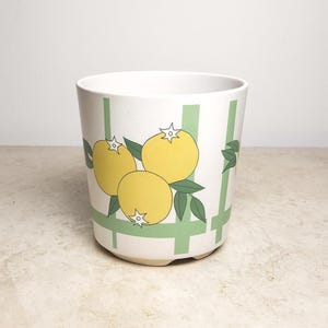 Vintage Mid Century Ceramic Cachepot Planter with Hole Small Retro Green Yellow Succulent Holder Round Windowsill Herb Pot Boho Rustic Desk