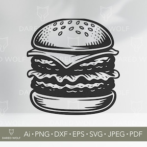 Burger SVG | Cheeseburger Vector for Cricut and Silhouette | Fast Food Digital File | Juicy Hamburger Clipart for Laser Cutting
