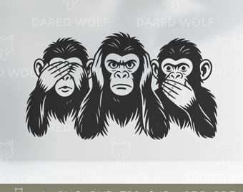 Papel Pintado Ilustración De Dibujos Animados Tres Monos - Ver, Oír, No Hablar Mal