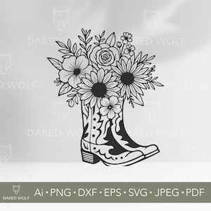 Cowboy-Stiefel mit Blumen SVG | Western Blumen Clipart für Cricut und Silhouette | Rustikale Country Vinyl Design | Boho Cowgirl Digitale Datei