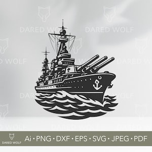 Kriegsschiff Silhouette - Schlachtschiff Vektor Kunst - Militär Marine Schiff Clipart für Handwerk und Laserschneiden