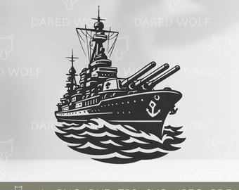 Silhueta de navio de guerra - Arte vetorial de navio de guerra - Clipart de navio da marinha militar para artesanato e corte a laser