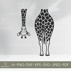 Giraf SVG grappige safarikunst | Dierlijk vectorontwerp voor de Cricut en Silhouette | Jungle digitaal bestand | Voor- en achterkant wildlife vinyl snijden
