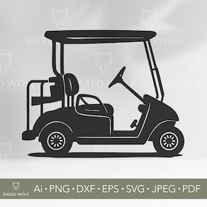 ゴルフカートSVGベクターアート | CricutとSilhouette用のゴルフ用車両デザイン | ゴルフ愛好家とビニールクラフトのためのスポーティなカートカットファイル