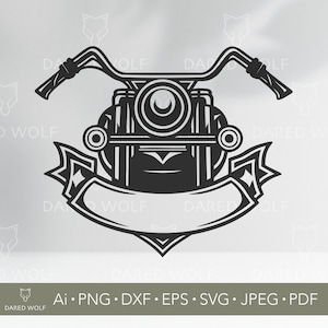 SVG frontale per moto / Vettore logo motociclista per Cricut e Silhouette / File digitale personalizzato con teschio e nastro per magliette e regali artigianali