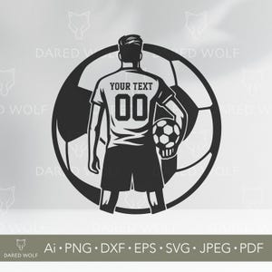 Niestandardowa grafika wektorowa piłkarza | Spersonalizowany plik SVG piłkarski dla Cricut i sylwetki | Cyfrowy plik koszulki sportowej dla projektów prezentów drużynowych