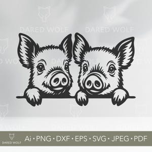 Duo de porcelets SVG vectoriel | Clipart animal de ferme mignon pour Cricut et Silhouette | Style campagnard | Décoration murale cochon rustique en vinyle