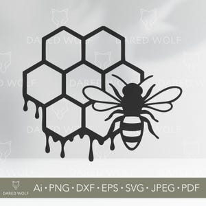 Arte vectorial de abeja y panal / Abeja SVG para Cricut y Silhouette / Archivo digital inspirado en la naturaleza para vinilo y decoración de paredes