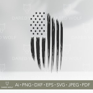 Bandiera americana in difficoltà SVG / Clipart USA con pennellate strappate per Cricut e Silhouette / SVG grunge patriottico / File digitale per creazioni in vinile