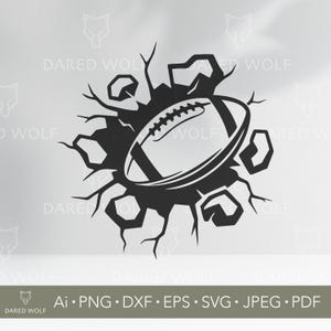Fútbol americano con balón roto SVG / Vector de fútbol americano para Cricut y Silhouette / Archivo digital de pared deportiva para manualidades con camisetas de equipo