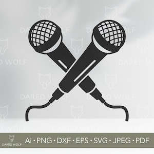 Conception SVG de microphones | Clipart d'interview de podcast pour Cricut et Silhouette | De La Musique Clipart vectoriel | Fichier numérique pour micro DJ pour découpe laser
