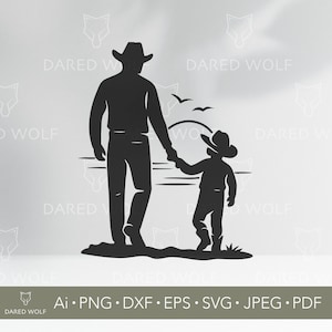 Father and Son Cowboy Silhouette: Western Vector Art (Digital Download