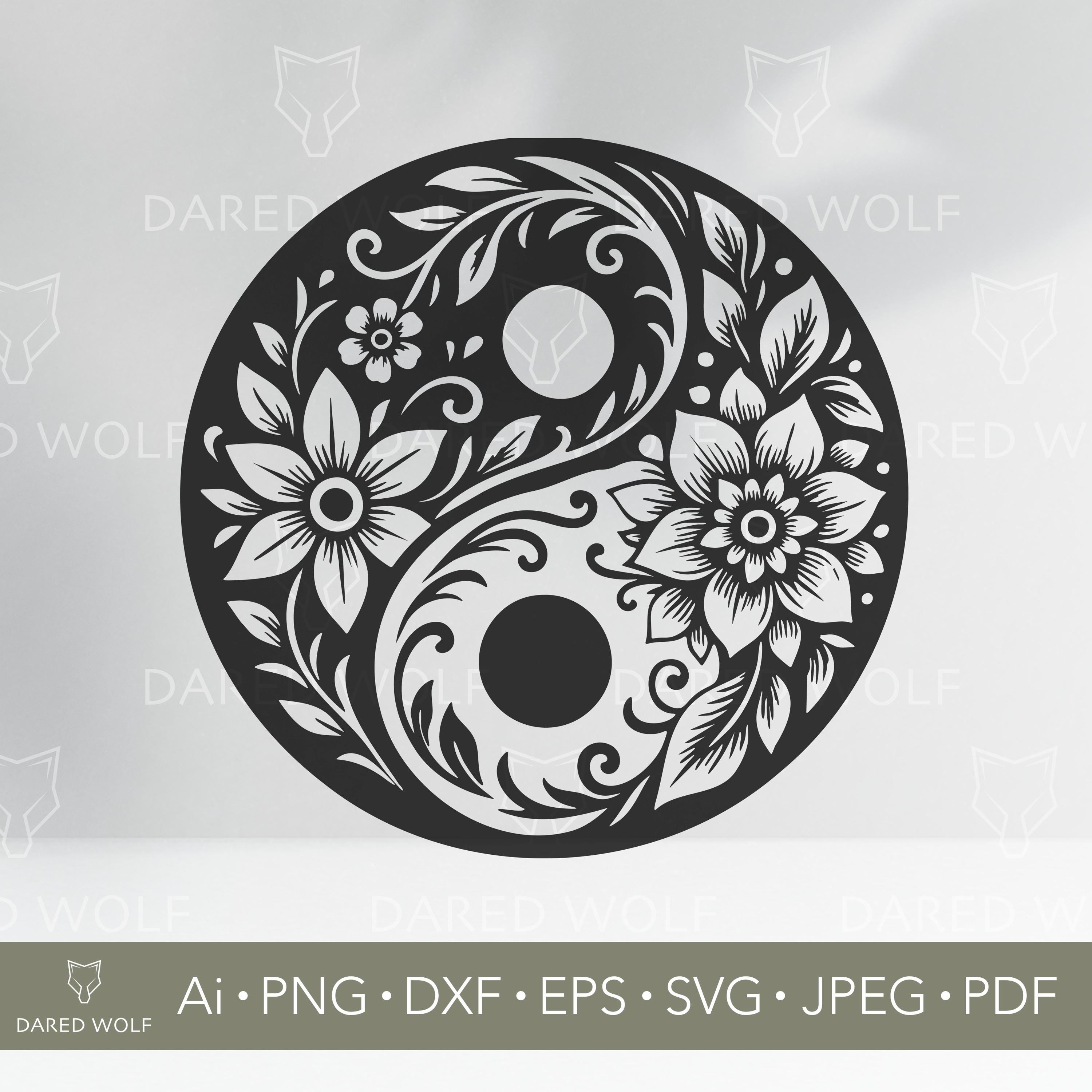 Floral Yin Yang SVG: Zen Mandala Vector, Boho Design (digital