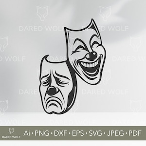 Comedy Tragedy Clown Masks SVG: Cricut & Laser Cut Vector (Digital Download)