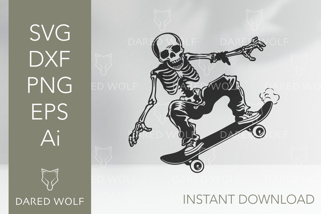 Skeleton Skateboarding Vector Cut File | Skeleton Clipart ...