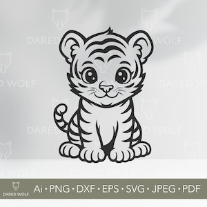 Bébé Tigre Clipart vectoriel | Joli bébé tigre SVG pour Cricut et Silhouette | Fichier numérique animal de la jungle pour chemises d'enfants et décoration de chambre d'enfant