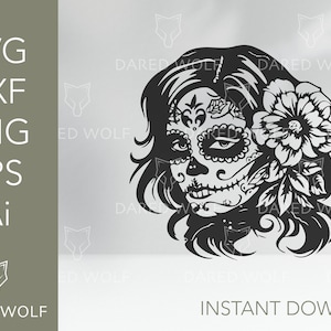 Cute Sugar Skull Girl Vector Cut File | Sugar Skull Clipart | Day Of The Dead Svg | PNG Eps Svg Dxf Ai Cutting File Clipart Vector Digital