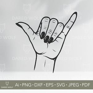 Shaka Hand SVG: Feminine Hang Loose Clipart, Surf Vibes (Digital File)