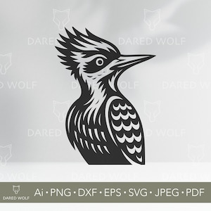 Pájaro carpintero crestado, archivo SVG de corte / Clipart vectorial de ave del bosque para Cricut y Silhouette / Vida silvestre Svg / Archivo digital para vinilo láser