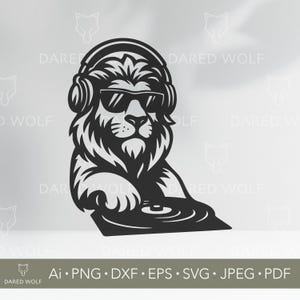 DJ Löwe SVG | Cooler Löwe mit Kopfhörern Vektor für Cricut und Silhouette | Musik Clipart digitale Datei für Vinyl und Laserschneiden