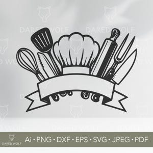 Chef Tools Vector: Kitchen Utensils SVG, Chef Hat Design (Digital File)