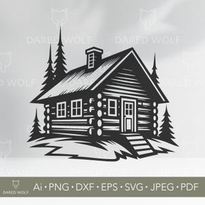 Vectorkunst blokhut | Rustieke hut SVG voor Cricut en Silhouette | Digitaal bestand voor buitenretraite | Houten cabineontwerp voor het snijden van vinyl