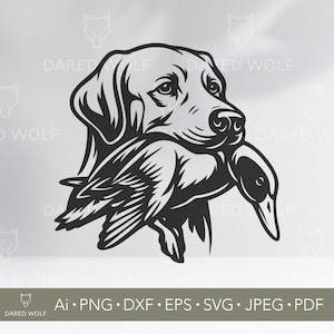 Duck Hunting Dog Vector Art | Retriever with Duck SVG for Cricut and Silhouette | Hunting Season Digital File for Shirts, Decals and Gifts
