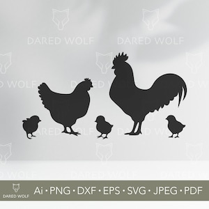 Silhouette familiale de poulet de ferme SVG | Clipart vectoriel de Coq Poule et poussin pour Cricut et Silhouette Svg | Conception animalière rustique pour la découpe de vinyle