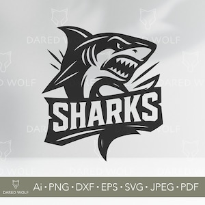 Arte vectorial de mascota de tiburón / SVG de equipo deportivo para Cricut y Silhouette / Archivo digital agresivo / Diseño de logotipo atlético para corte de vinilo