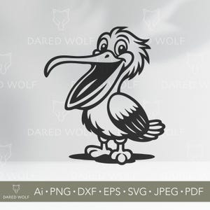 Illustrazione vettoriale di un pellicano dei cartoni animati / SVG di un uccello divertente per Cricut e Silhouette / File digitale di un animale tropicale / Design da spiaggia per bambini per il taglio di vinile