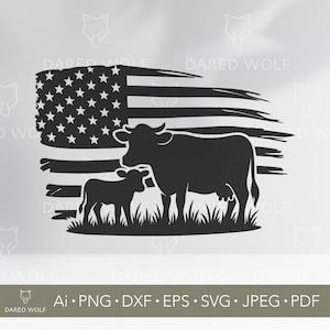 Patriotic Cow USA Flag SVG: Farm Animal Vector (Digital File)