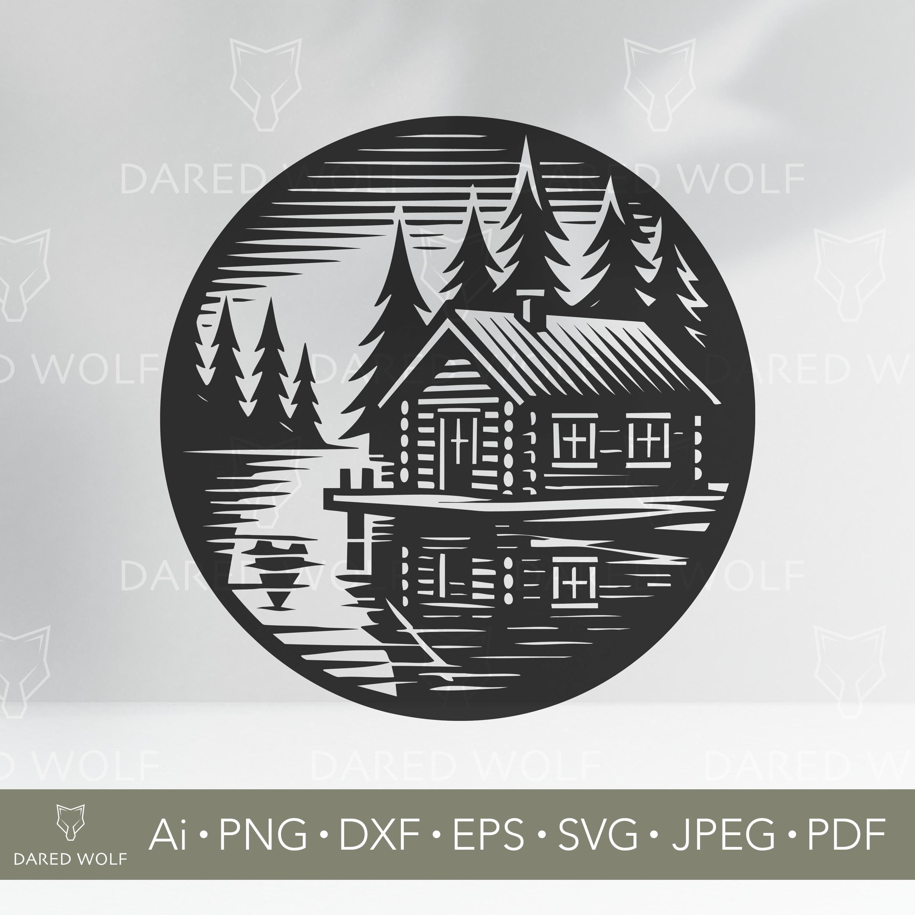 Cabin in the Woods Vector Art | Rustic Lake House SVG for Cricut and ...